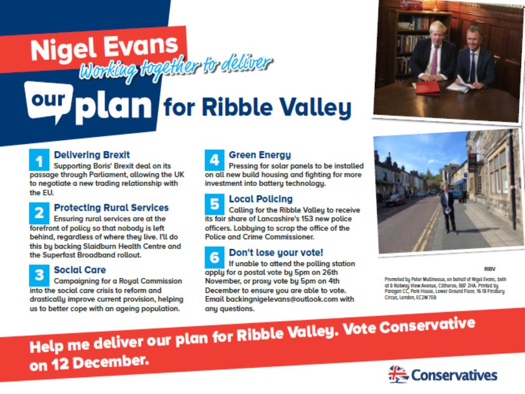 Ribble Valley Election Leaflet Front