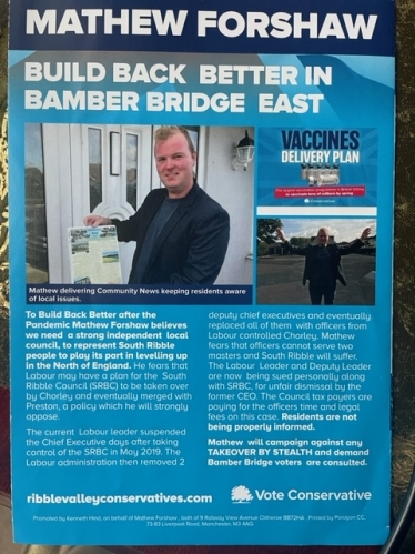 Matthew Forshaw position in election leaflet 